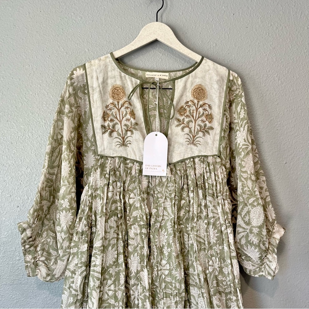 NEW Daughters Of India Diya Pistachio Green Gauze Boho Sundress Mini Dress large - Picture 3 of 9